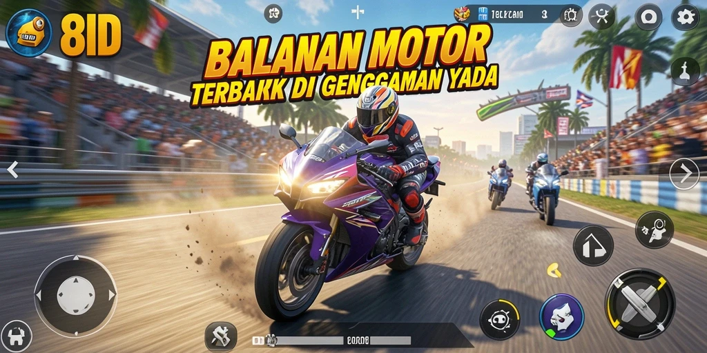 Screenshot menunjukkan aksi balapan motor yang menegangkan.
