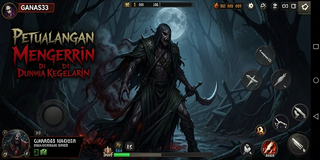Tampilan menyeramkan dalam gameplay GANAS33 yang penuh dengan kegelapan.