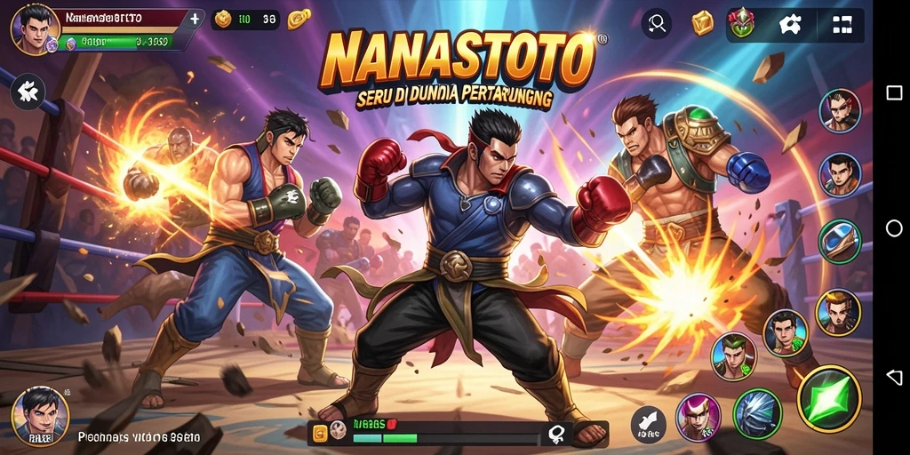 Tampilan gameplay NANASTOTO dengan pertarungan intens antar karakter.