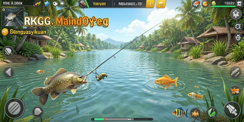 Tampilan gameplay RKGG dengan aksi memancing yang menarik.