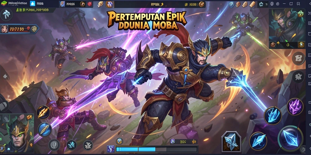 Tampilan seru gameplay MOBA yang penuh strategi dan aksi.